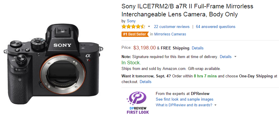 Sony A7R II in stock
