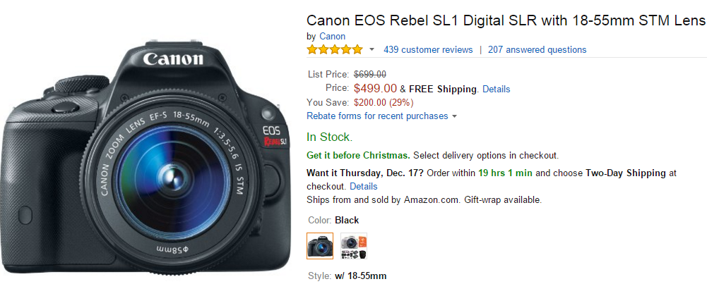 Canon EOS Rebel SL1 deal