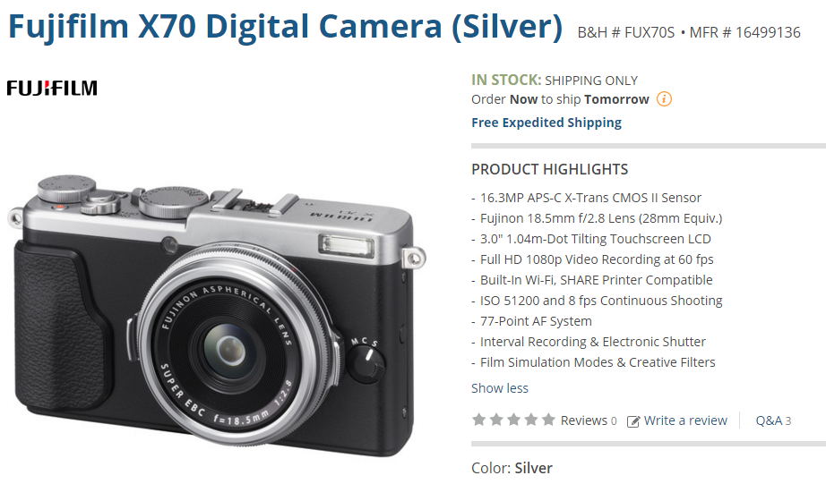 Fujifilm X70 in stock