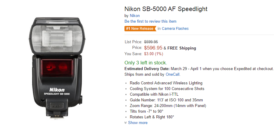 Nikon SB-5000 AF Speedlight in stock at amazon