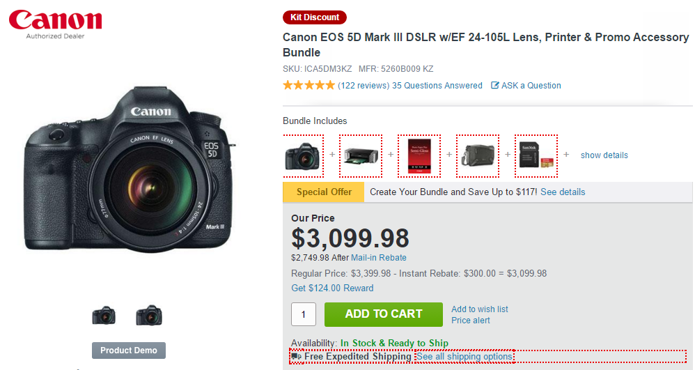 Canon EOS 5D Mark III w 24-105mm lens kit deals
