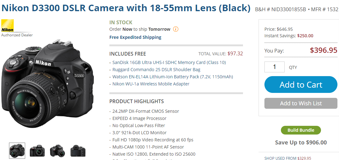 Nikon D3300 with lens deal at B&H