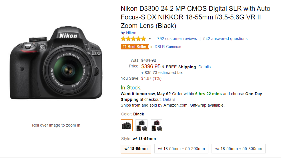 Nikon D3300 with lens deal at amazon