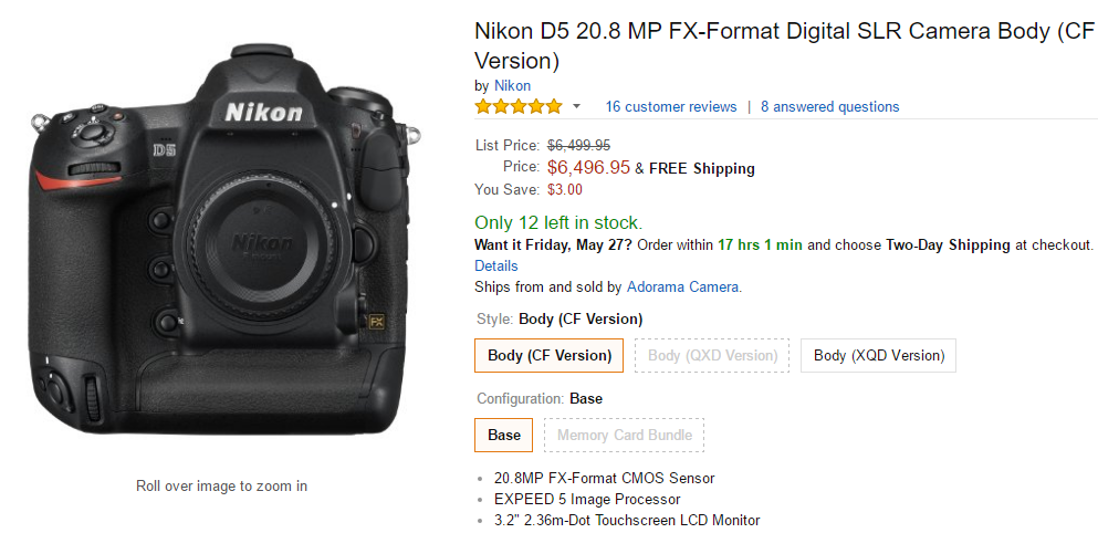 Nikon D5 in stock