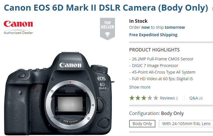 Canon eos 6d Mark II in stock